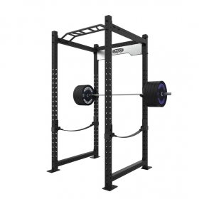 Builder 4-Post Power Cage 4 Depth with multi-grip pull-up bar and safety strap system