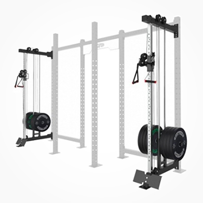 Storage rack with two Plate-Loaded Functional Trainers