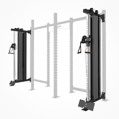 Storage rack with two Single Column Weight Stack Functional Trainers
